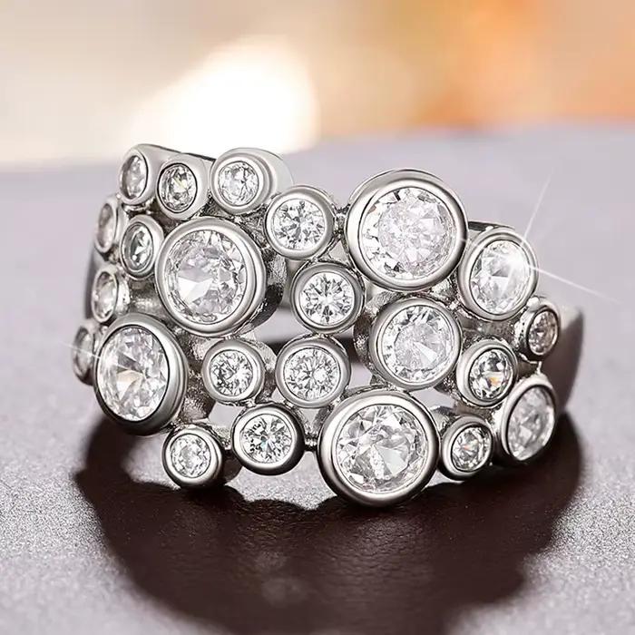 Bague de mariage ronde en argent 925 pour femme, design unique, bande de cérémonie, fête de luxe pour dames, bague de doigt, cadeau de bijoux