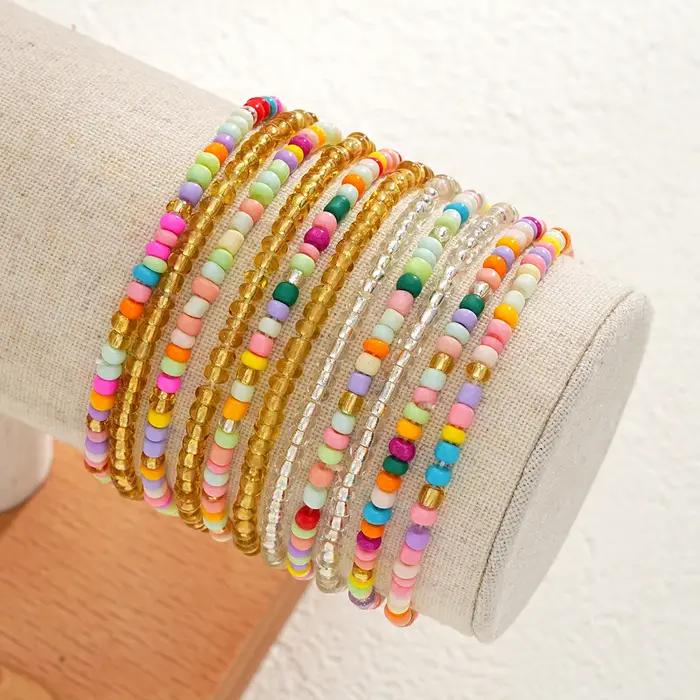 Bracelets bohème colorés élastiques en perles de riz pour femmes