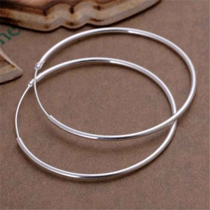 Cercle rond 35/50/60mm boucles d'oreilles couleur argent pour femme mariage fiançailles fête mode charme bijoux cadeau