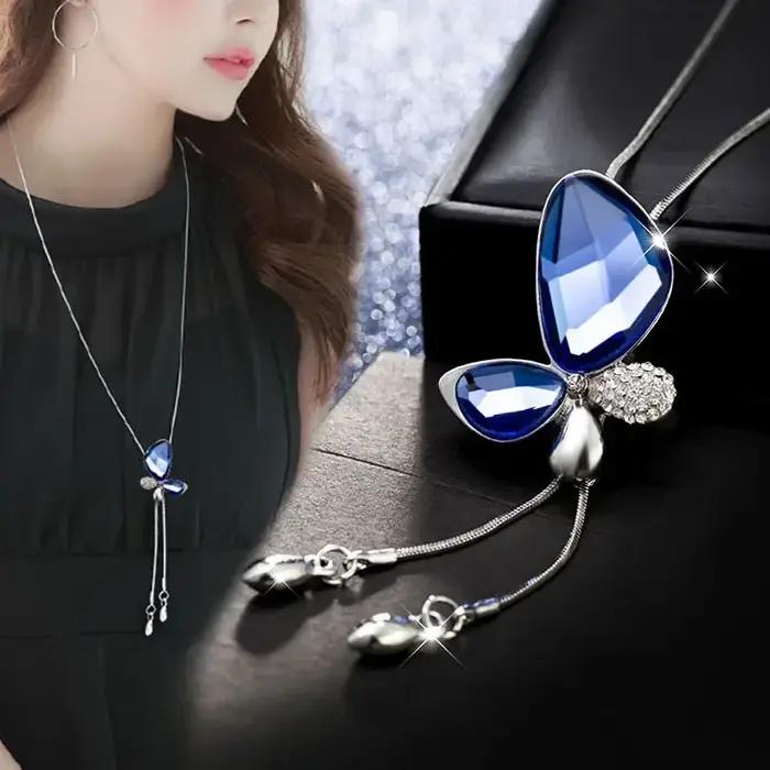 Collier papillon en cristal avec chaîne de serpent pour femmes, élégant pour soirées et occasions spéciales