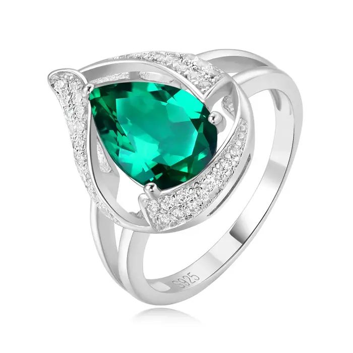 Bague Potiy en argent sterling 925 avec émeraude nano simulée de 2