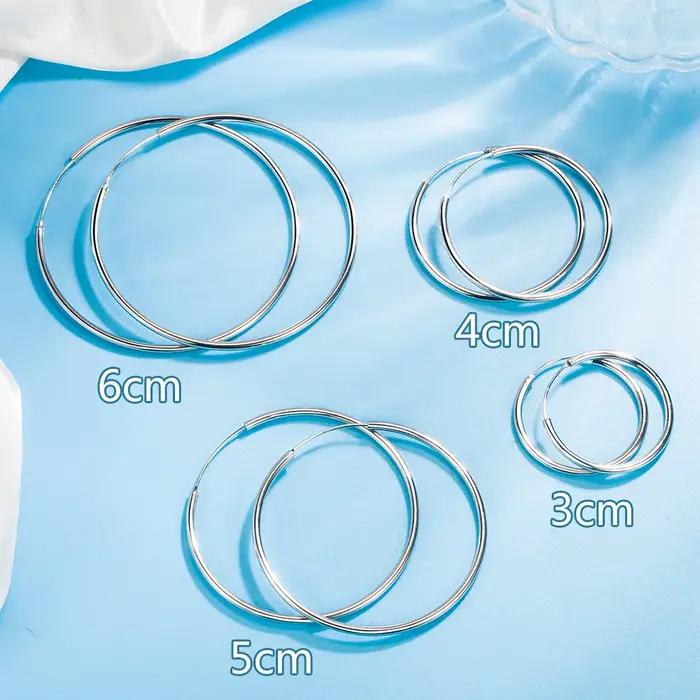 Boucles d'oreilles rondes en argent Sterling 3/4/5/6CM pour femmes, accessoires de bijoux de luxe de