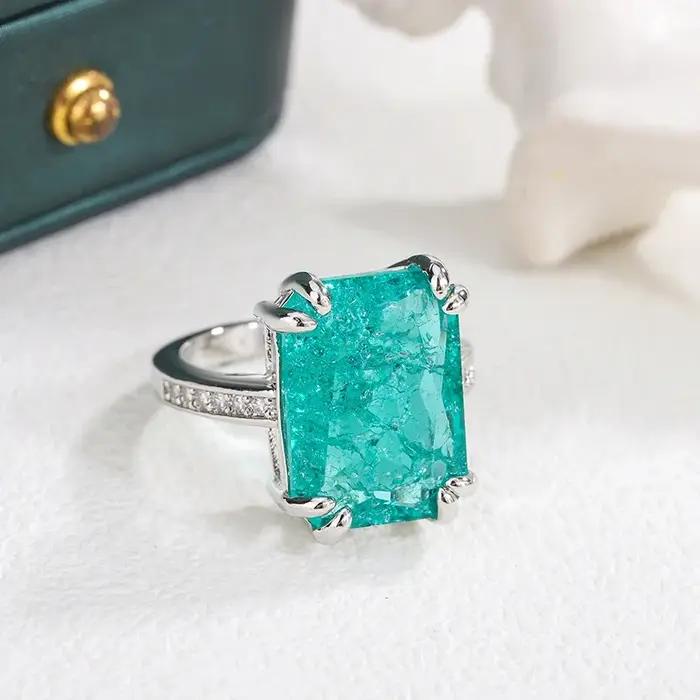 Bague femme en Moissanite plaqué argent 925 forme carrée avec pierre Zirconium pour cadeau élégant et occasion spéciale