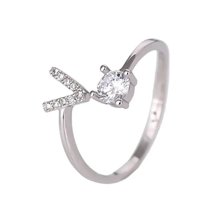 Bague Alphabet English en Argent Sterling 925 avec Zircon Blanc Clair - Bijou Élégant et Personnalisable pour Femme Occasions Spéciales