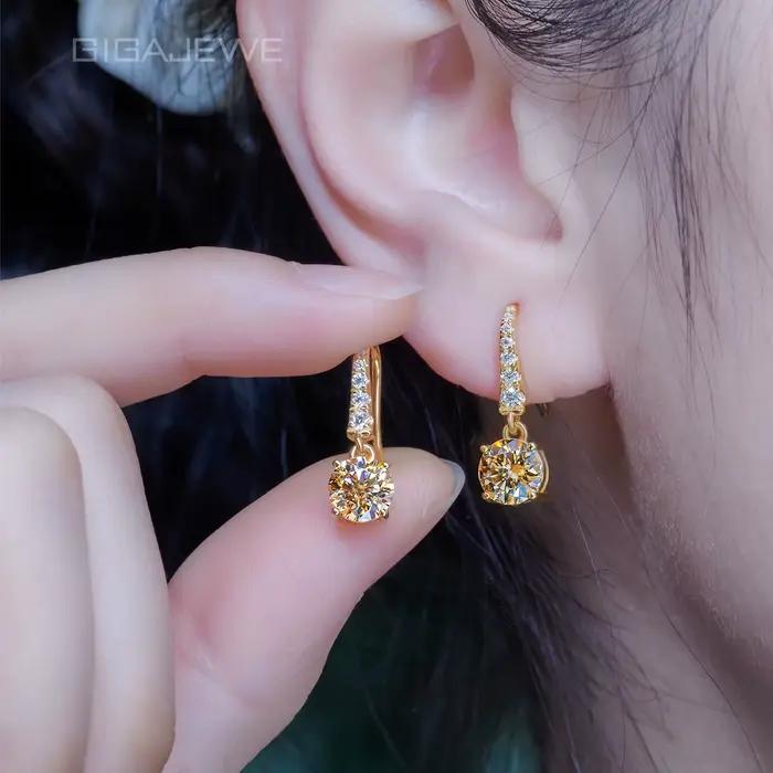 Boucles d'oreilles pendantes GIGAJEWE 2ct Moissanite en argent S925 plaqué or