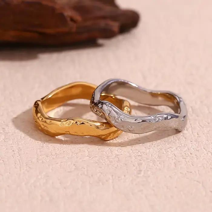 Bague de cocktail élégante en acier inoxydable 316L plaqué or 18 carats pour femmes occasions spéciales soirée fête