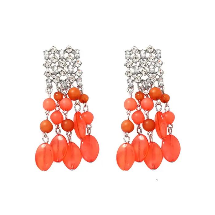 Boucles d'oreilles à pampilles en résine ZAA pour femmes, bijoux statement baroque en strass, ensemb