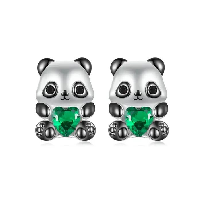 WOSTU 925 en argent Sterling belles boucles d'oreilles Panda avec coeur vert cristal ours rose boucle d'oreille de fête fille anniversaire bijoux cadeau
