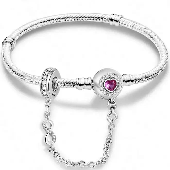 Bracelet en argent sterling 925 personnalisé simple forme cœur griffes perles diy compatible bracelets originaux bijoux fins cadeau femmes occasions partys