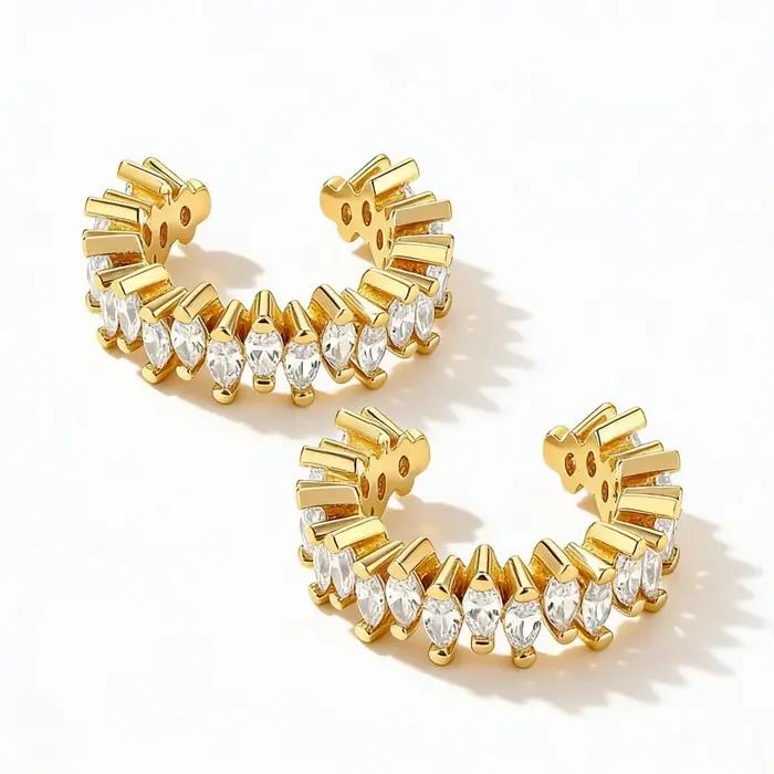 Boucles d'oreilles clips sans perçage de luxe, forme C irrégulière avec zircon cubique, pour femme, style vintage français coréen Y2K, bijoux tendance Saint-Valentin