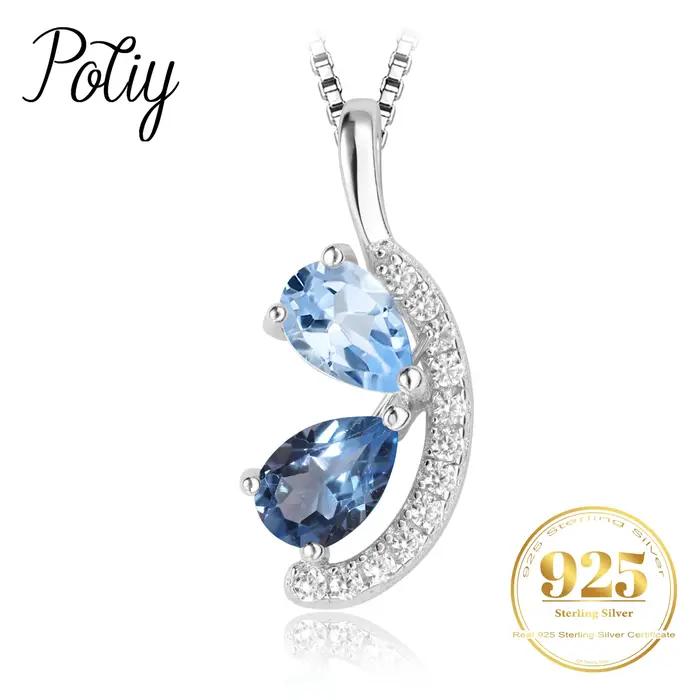Collier pendentif Potiy Pear en topaze bleue naturelle de Londres, topaze bleu ciel, sans chaîne, en