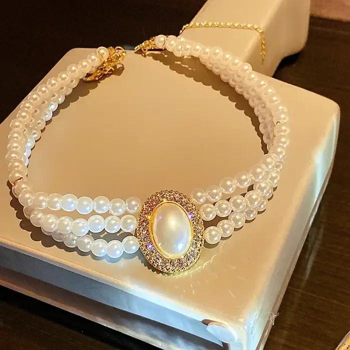 Collier ras du cou en perles multicouches pour femme, bijoux en cristal