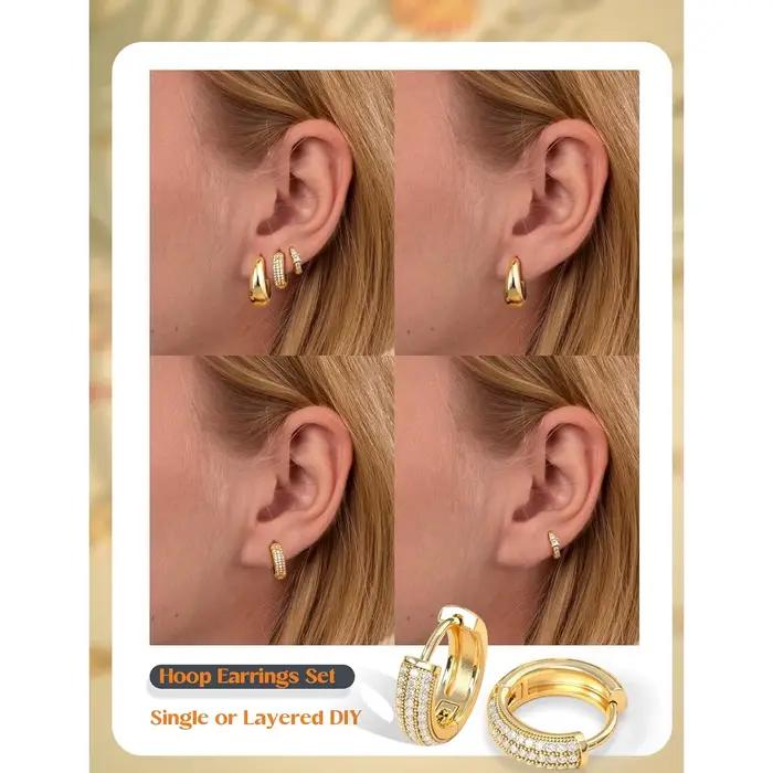 ORAZIO Boucles d'oreilles créoles plaquées or 14 carats pour femmes, ensemble de boucles d'oreilles hypoallergéniques pour oreilles sensibles, non ternissables, 3 paires