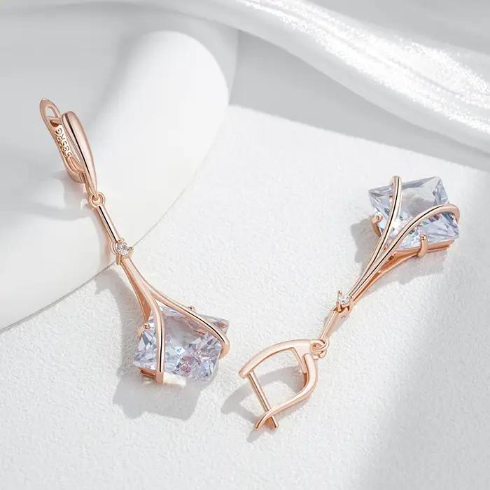 Kinel – ensemble de bijoux carrés en Zircon naturel blanc pour femmes