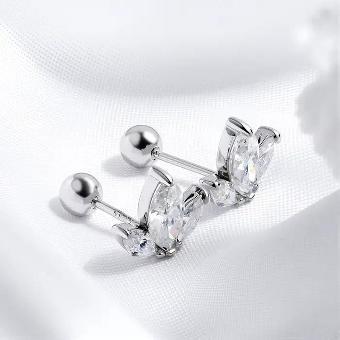 Smyoue Marquise coupe 3 pierres précieuses toutes les boucles d'oreilles Moissanite pour les femmes bijoux scintillants laboratoire diamant pur 925 boucle d'oreille en argent Sterling