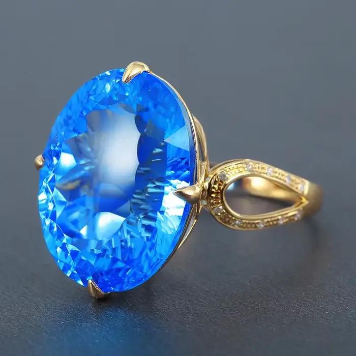 Bague en or 14K pour femmes, bijoux fins en saphir, boîte Anel De pierres précieuses, alliances De m