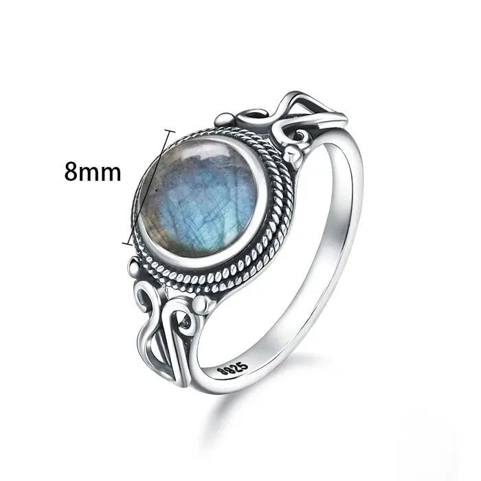 Bague Vintage en argent Sterling 925 avec pierre de Labradorite naturelle