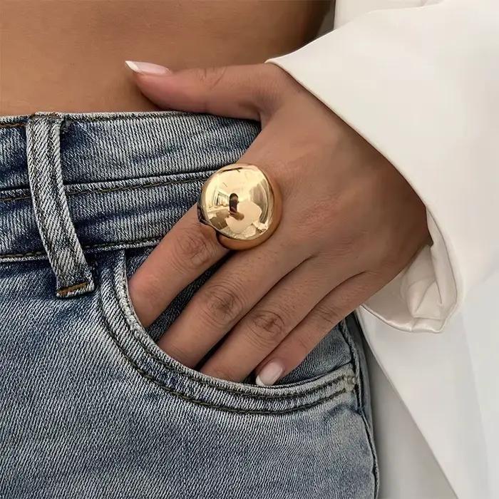 Bague dôme punk large et lisse pour femmes et hommes, demi-ronde en métal, forme géométrique de boule, bijoux statement exagérés