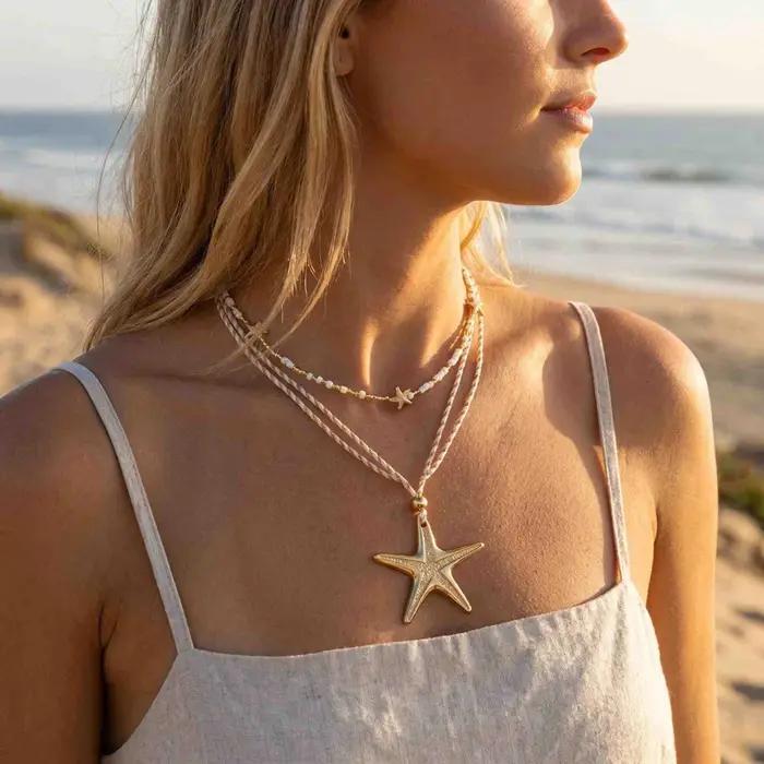 Collier long bohème étoile grande pour femme style Y2K bijoux tendance plage vacances occasions spéciales