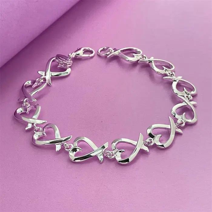 Bracelet en argent sterling 925 en forme de cœur exquis pour femmes, bijoux de luxe pour les fêtes d