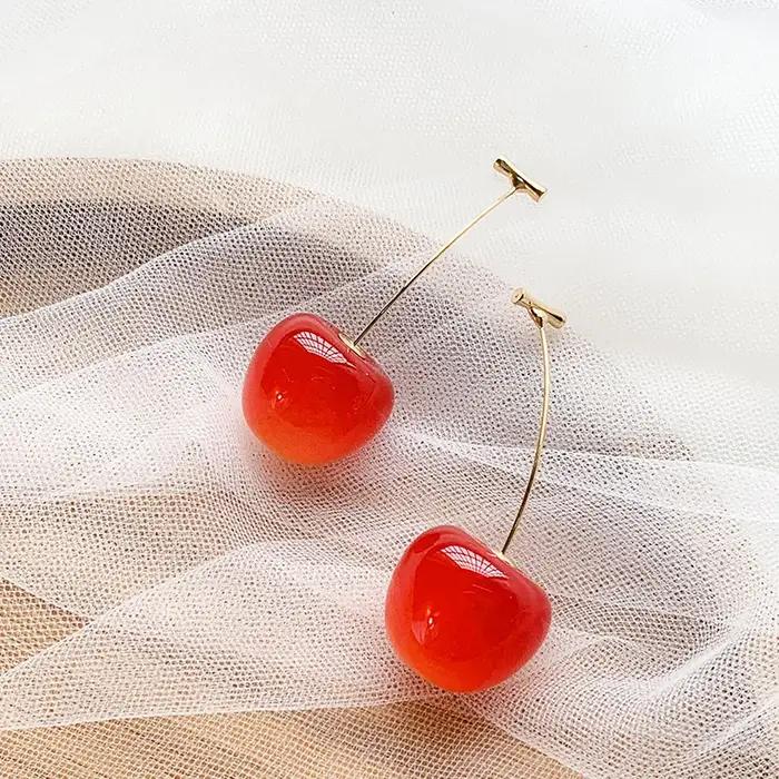 Boucles d'oreilles cerise rouge douce pour femmes, Design de fruits délicats, boucles d'oreilles pen