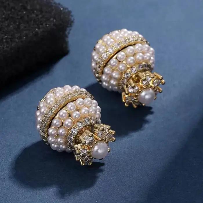 Mode perle boucles d'oreilles doux élégant luxe femmes bijoux Zircon classique perle boucles d'oreil