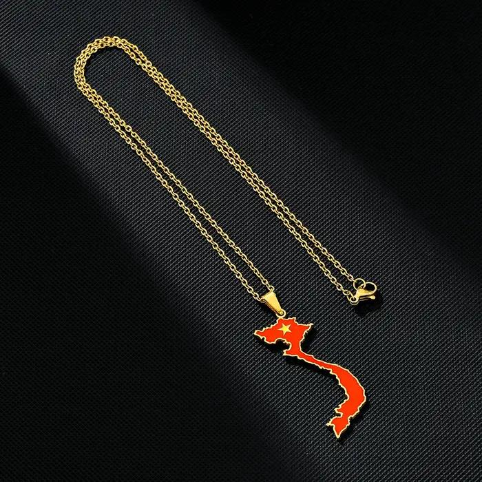 Cng hòa Xã hi Chngha Vit Nam carte drapeau pendentif collier en acier inoxydable hommes femmes cartes bijoux cadeau