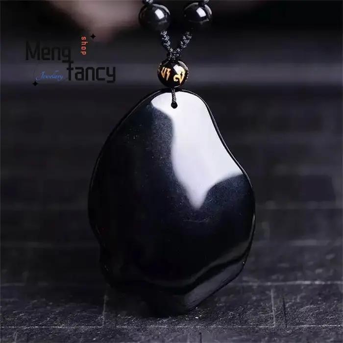 Pendentif bouddha en obsidienne naturelle Ruyi Maitreya