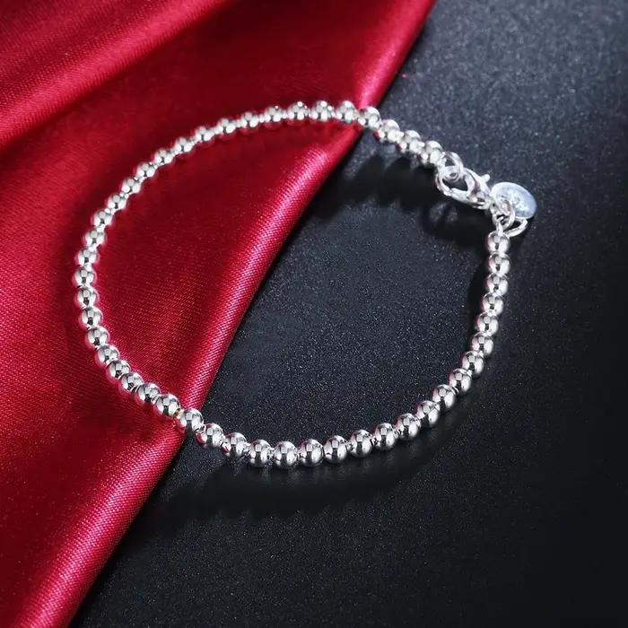 Cadeaux de Noël, bracelet en argent sterling 925, perles de 4 mm, chaîne pour femme, marques populai