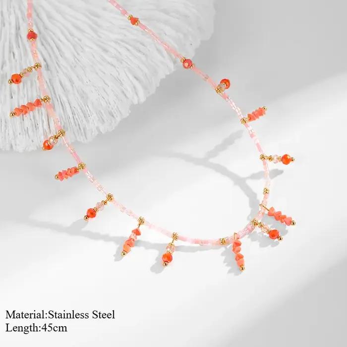 Collier de perles roses bohème avec pendentif en forme de cercle en acier inoxydable pour femmes et filles occasions spéciales
