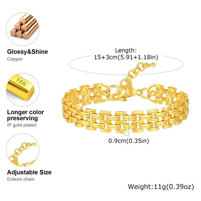 Bracelet à maillons en maille plaqué or 18 carats pour femmes