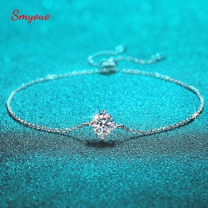 Bracelets Smyoue en argent sterling 925 sertie de moissanite blanche pour femmes, chaîne classique réglable, parfait pour les mariages et les occasions spéciales