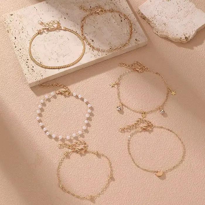 Bracelets déstructurés en perles et chaîne pour femmes lot de 6 bracelets style mode bijoux élégants occasions spéciales