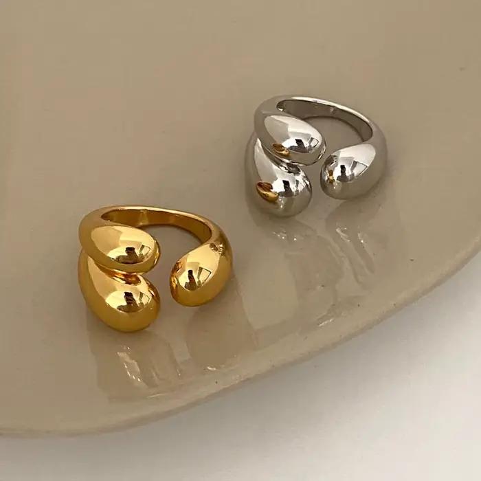 ANENJERY couleur argent asymétrique gouttelettes d'eau anneaux pour femmes Simple mode ouvert bague dorée conception coréenne bijoux