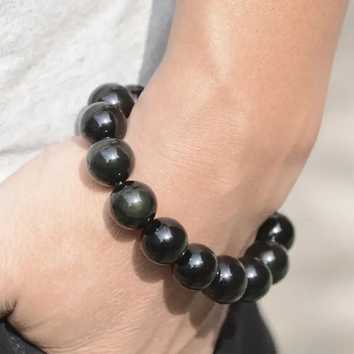 Bracelet en obsidienne œil arc-en-ciel naturel