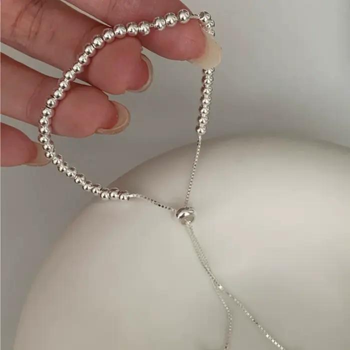 Bracelet en argent Sterling 925 massif pour femmes et hommes perles réglables bijou fait à la main cadeau d'anniversaire et de noël occassions spéciales soirée mondaine cérémonie familiale