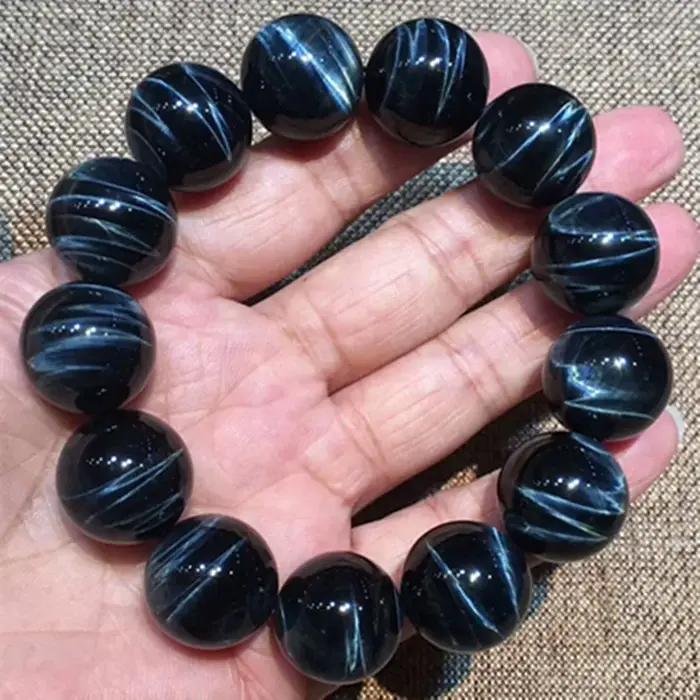 Bracelet en perles rondes œil de tigre bleu naturel