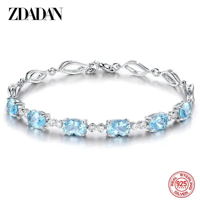 ZDADAN – Bracelet aigue-marine en argent Sterling 925, chaîne pour femmes, bijoux de mariage à la mo