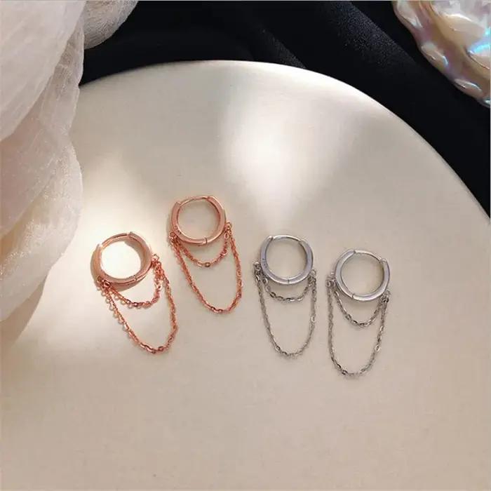 Boucles d'oreilles en argent sterling 925 à la mode avec pampilles en or rose pour femmes, cadeau d'anniversaire pour filles, idéal pour les mariages et les soirées élégantes