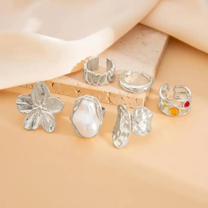 Bague ouverte en Imitation de perles de cristal pour femmes