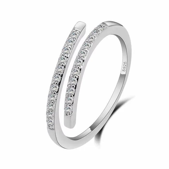 Magnifique bague fine ajustable pour femme, bijoux en argent sterling 925, zircons blancs étincelants, accessoires de fête pour femmes