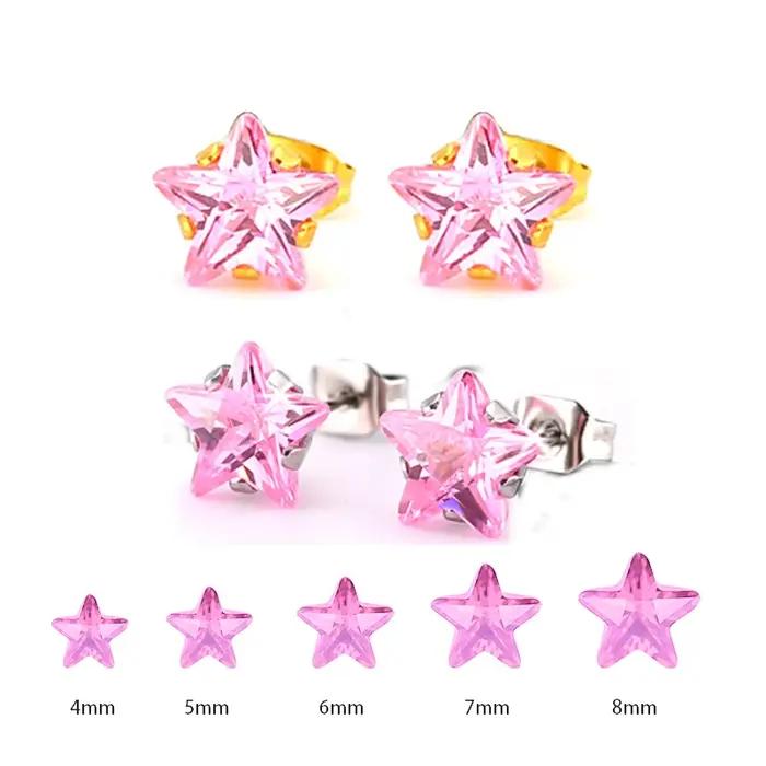 Uelf-Boucles d'oreilles étoiles en cristal rose brillant pour femmes, bijoux d'oreille charmants, mo