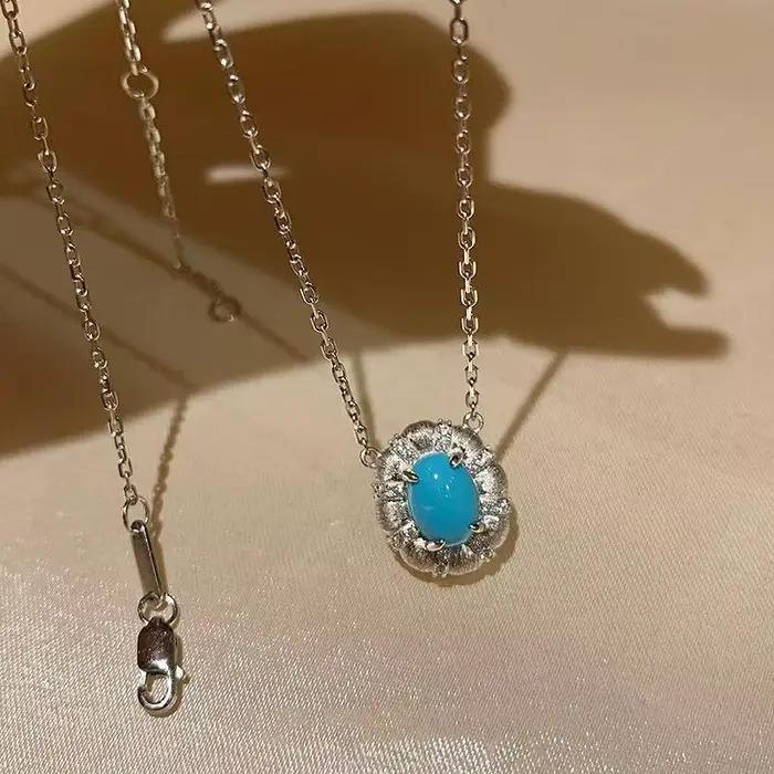 Pendentif Turquoise en Argent 925 avec Cristal et Zirconium pour Fêtes Spéciales et Mariages