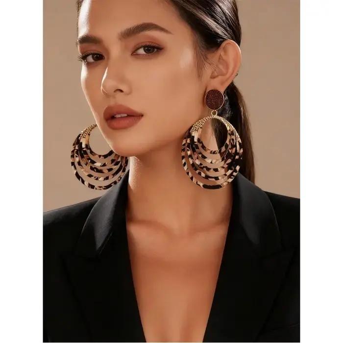 1 paire de boucles d'oreilles vintage faites à la main avec motif léopard et cercle géométrique