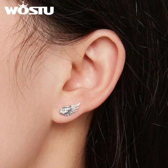 WOSTU – boucles d'oreilles ailes d'ange en argent Sterling 925