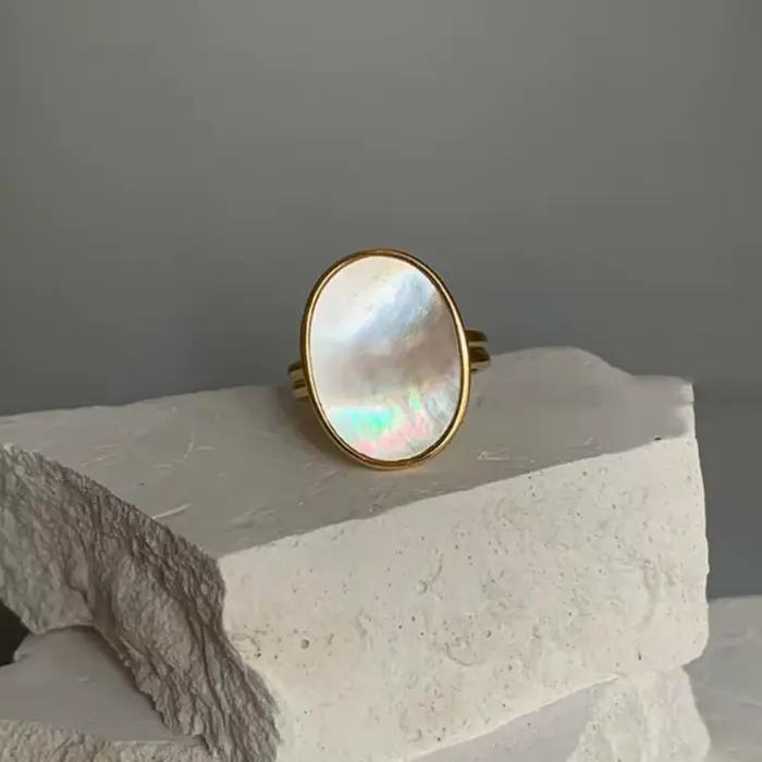 Sivler couleur coquille anneaux luxe mariée bijoux pour femmes mode Simple Ellipse géométrique fête accessoires cadeaux