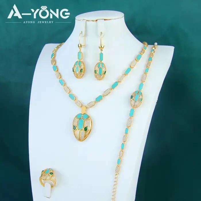 Ensemble de colliers de luxe en or saoudien plaqué or 21 carats pour femmes, tour de cou animaux, bi