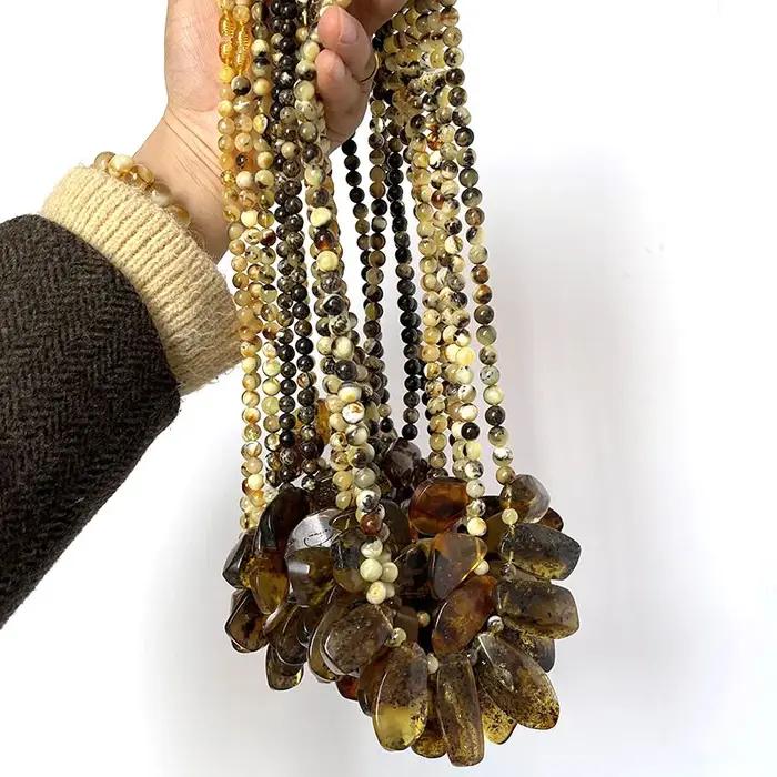 Collier d'ambre de la Baltique pour femmes, artisanat original, pierres précieuses naturelles, perles médicales, chaîne corde, cadeau d'occasion spéciale