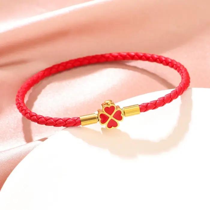 Bracelet tressé trèfle à quatre feuilles porte-bonheur classique pour femmes