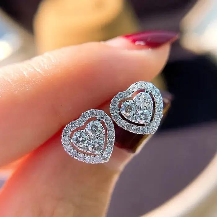 Huitan luxe complet cubique zircone coeur boucles d'oreilles pour mariée mariage fiançailles accesso